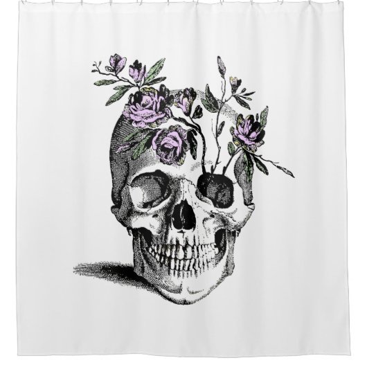 Skull and Pink FLowers Douchegordijn (Voorkant)