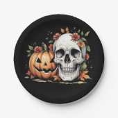 Skull and Pumpkin Art Papieren Bordje (Voorkant)