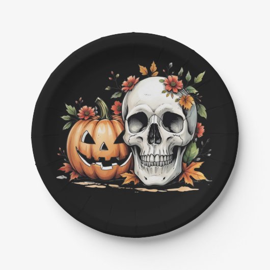  Skull and Pumpkin Art Papieren Bordje (Voorkant)
