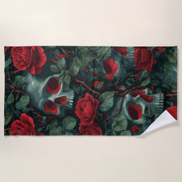 Skull and Red Roses Pattern – Dark Floral Design Strandlaken