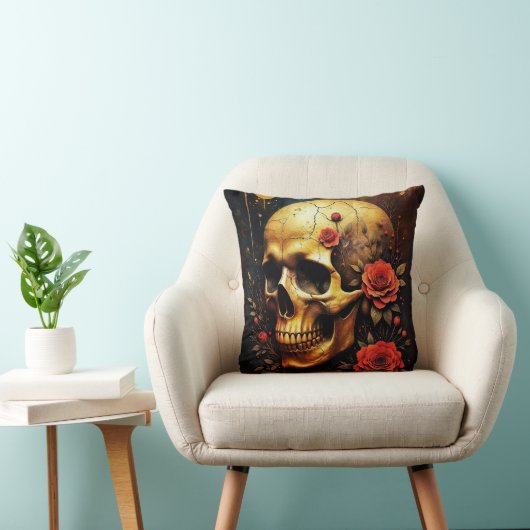 Skull and Roses Kussen (Stoel)