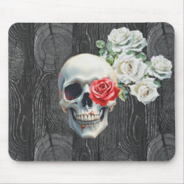 Skull and Roses Wood Texture Mouse Pad Muismat