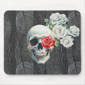 Skull and Roses Wood Texture Mouse Pad Muismat