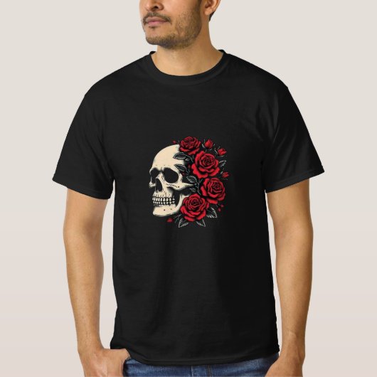 Skull and Rozen Shirt - Gotische kunst van leven e (Voorkant)