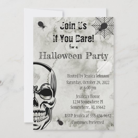 Skull and Spiders Halloween Party Invitation Kaart (Voorkant)