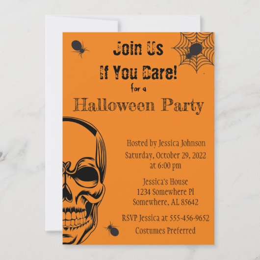 Skull and Spiders Halloween Party Invitation Kaart (Voorkant)