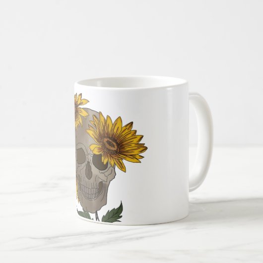 skull anf sunflowers Mug  Koffiemok (Voorkant rechts)
