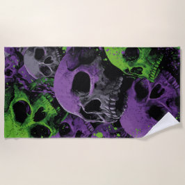 Skull Art – Purple and Green Grunge Design Strandlaken