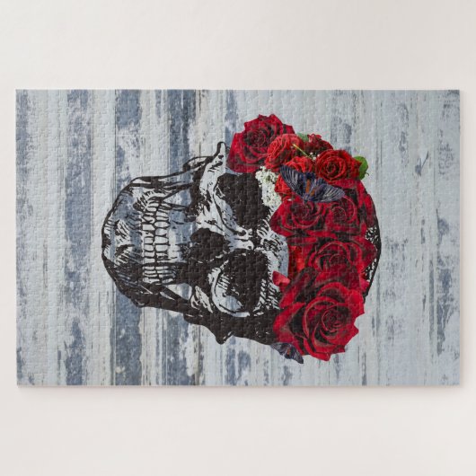 Skull Art Red Roses Legpuzzel (Horizontaal)