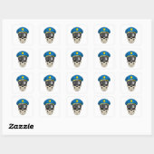 Skull as Police officer with Police hat Vierkante Sticker (Vel)