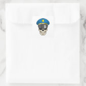 Skull as Police officer with Police hat Vierkante Sticker (Tas)