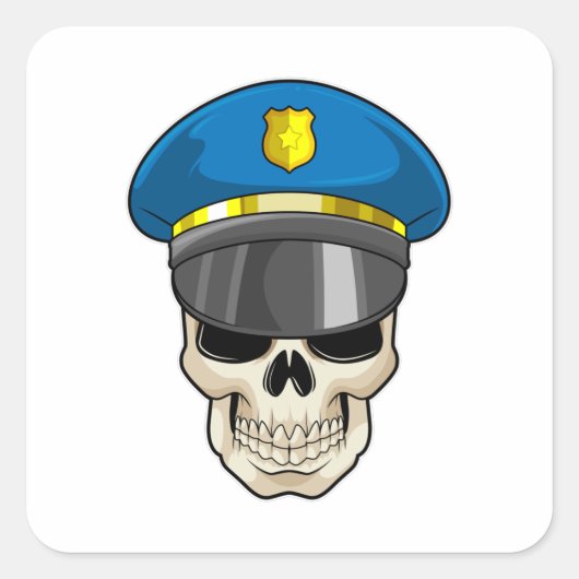 Skull as Police officer with Police hat Vierkante Sticker (Voorkant)