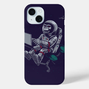 Skull Astronaut aan het werk - Space Gamer iPhone 15 Case