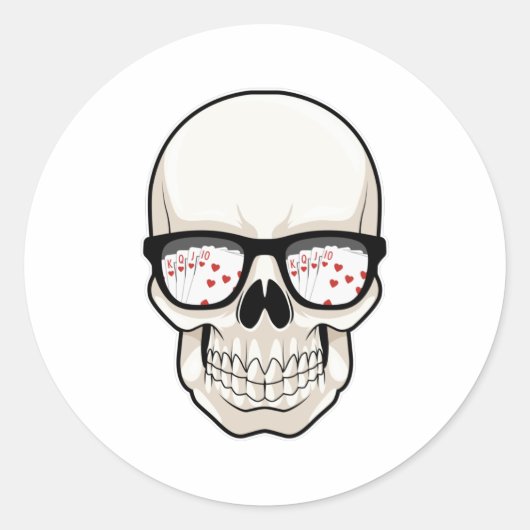 Skull at Poker with Sunglasses Ronde Sticker (Voorkant)