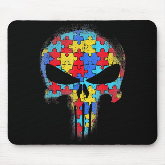 Skull Autism Awareness T-shirt mam Pap Kinder Auti Muismat (Voorkant)
