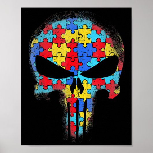 Skull Autism Awareness T-shirt mam Pap Kinder Auti Poster (Voorkant)
