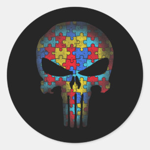 Skull Autism Awareness T-shirt mam Pap Kinder Auti Ronde Sticker