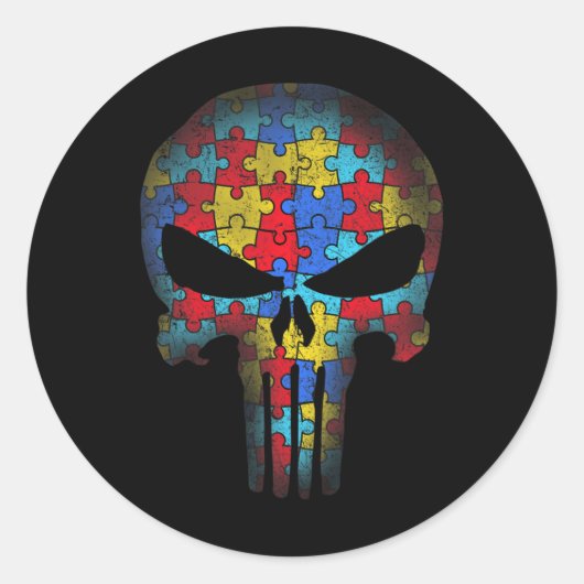 Skull Autism Awareness T-shirt mam Pap Kinder Auti Ronde Sticker (Voorkant)