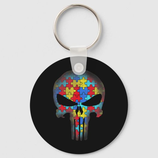 Skull Autism Awareness T-shirt mam Papa Kinder Aut Sleutelhanger (Voorkant)