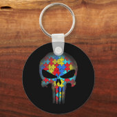Skull Autism Awareness T-shirt mam Papa Kinder Aut Sleutelhanger (Voorkant)