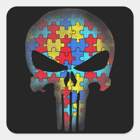 Skull Autism Awareness T-shirt mam Papa Kinder Aut Vierkante Sticker (Voorkant)