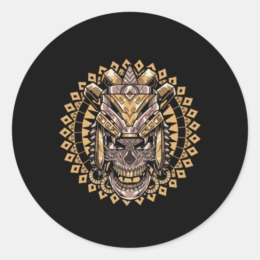 Skull Aztec Warrior Mayan Culture Inca Civilizatio Ronde Sticker (Voorkant)