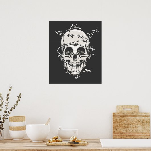 Skull Barbed Wire Poster (Keuken)