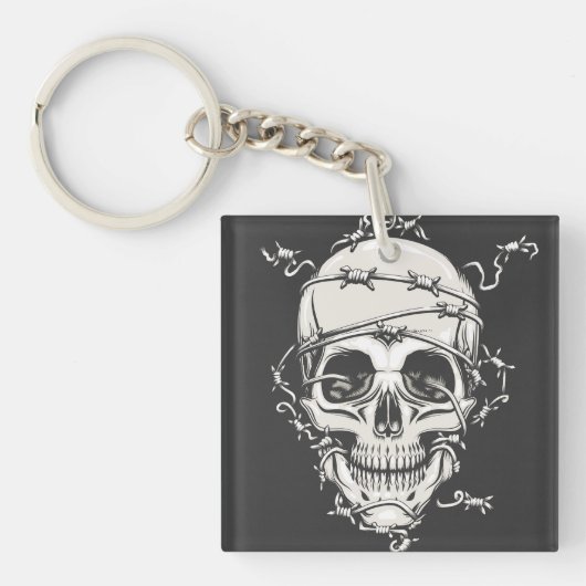 Skull Barbed Wire Sleutelhanger (Voorkant)