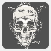 Skull Barbed Wire Vierkante Sticker (Voorkant)