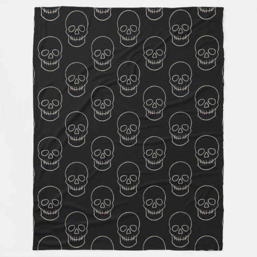 Skull - Bat Black en Bone White Fleece Deken (Voorkant)