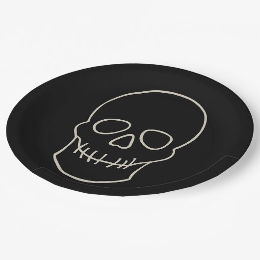 Skull - Bat Black en Bone White Papieren Bordje (Gekanteld)