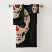 Skull Bathroom Towel Set - Skull en Roos Art Bad Handdoek (Insitu)