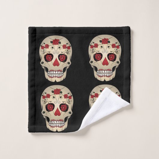 Skull Bathroom Towel Set - Skull en Roos Art Bad Handdoek (Wasdoekje)