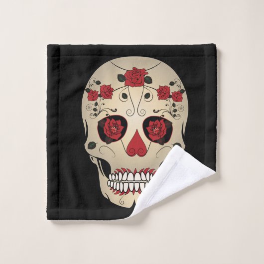 Skull Bathroom Towel Set - Skull en Roos Art Bad Handdoek (Wasdoekje)