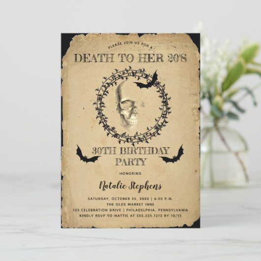 Skull Bats Death to her 20s Birthday Party Kaart (Staand voorkant)