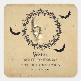 Skull Bats Death to her 20s Birthday Party Vierkante Sticker
