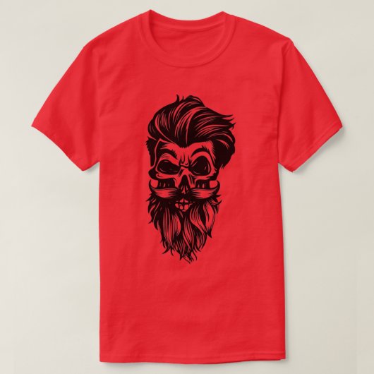 Skull Beard Skull met Beard en Mustache Funny Gi T-shirt (Design voorkant)