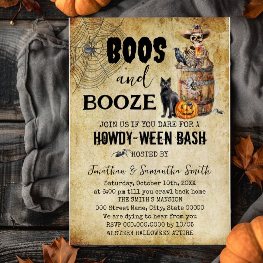 Skull Beer Howdyween Boos & Brews Halloween Party Kaart