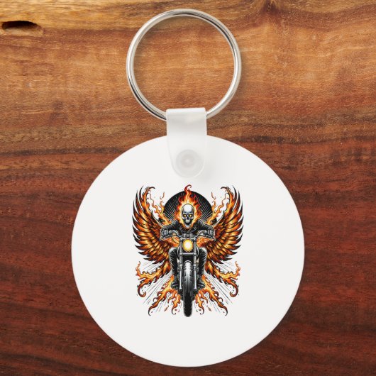Skull Biker Flame Winged Motorcycle Sleutelhanger (Voorkant)