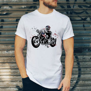 Skull Biker met American Flag Helmet T-Shirt