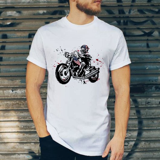 Skull Biker met American Flag Helmet T-Shirt