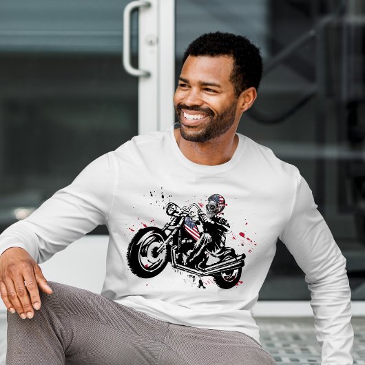 Skull Biker met American Flag Helmet T-Shirt