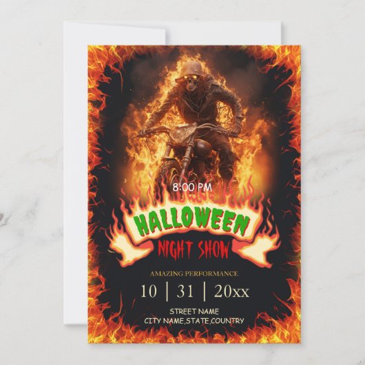 Skull Biker van Hell Halloween Flames Kaart (Voorkant)