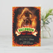 Skull Biker van Hell Halloween Flames Kaart (Staand voorkant)
