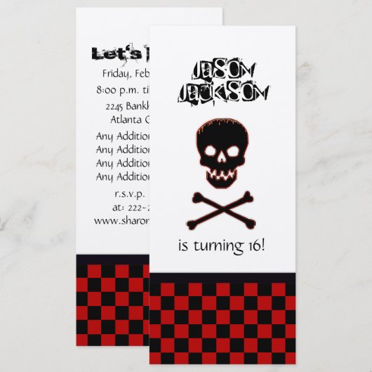 Skull Birthday Party Invitation Kaart (Voorkant / Achterkant)