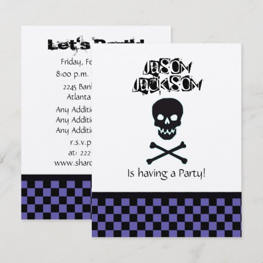 Skull Birthday Party Invitation Kaart (Voorkant / Achterkant)