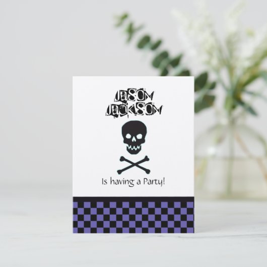 Skull Birthday Party Invitation Kaart (Staand voorkant)