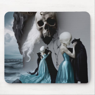 Skull Black Cat Shadow Work Occult Witchy AI Art Muismat