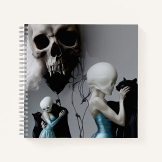 Skull Black Cat Shadow Work Occult Witchy AI Art Notitieboek