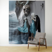 Skull Black Cat Shadow Work Occult Witchy AI Art Wandkleed (In situ)